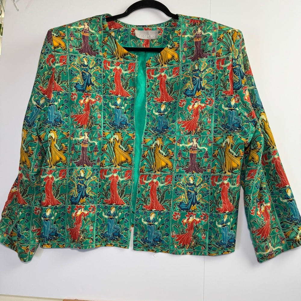 AC Sport Vintage Art Nouveau Goddess Print Blazer Jacket Fairycore Size 20W